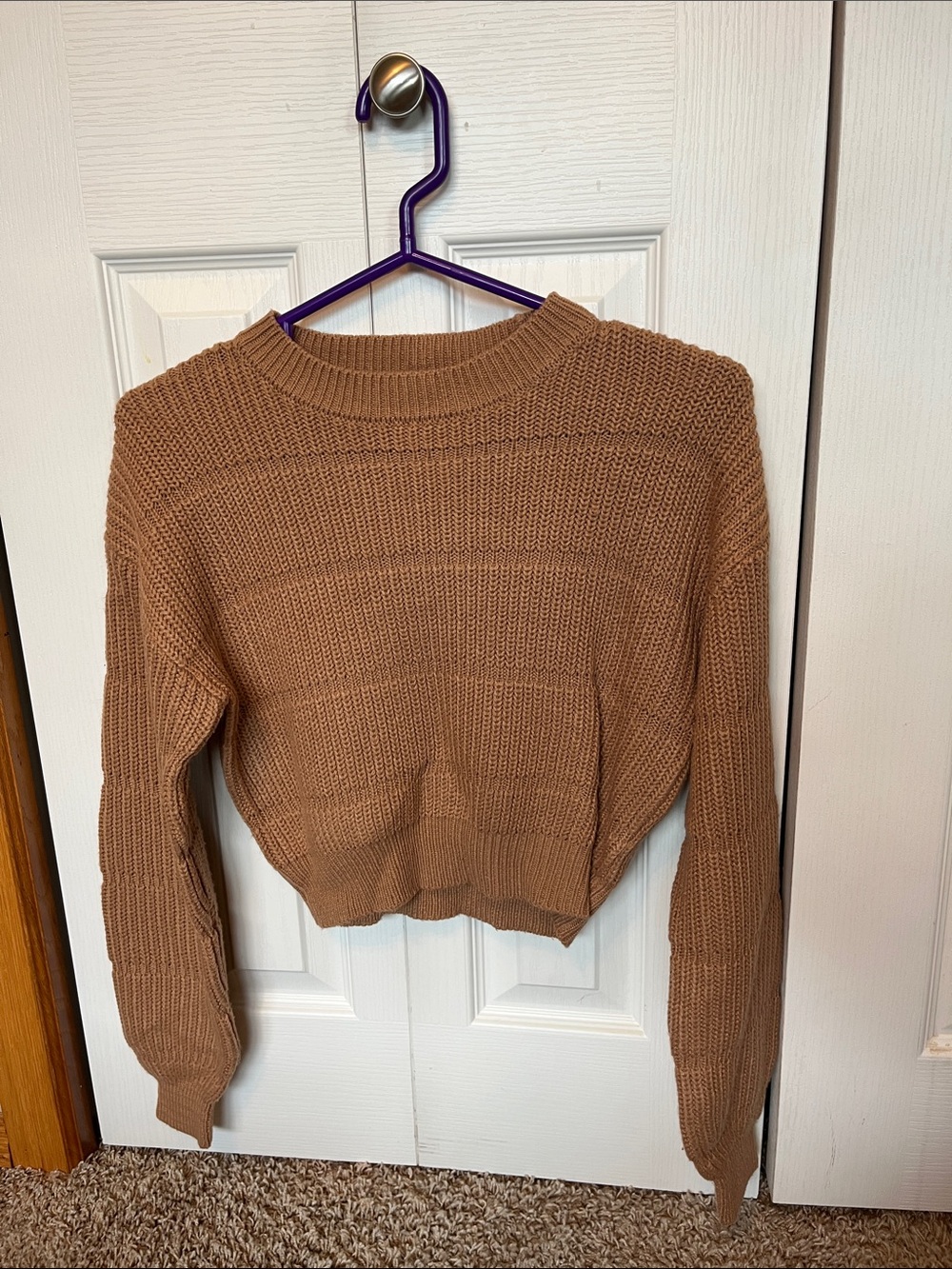 Forever 21 Cropped Crewneck Sweater in Camel Brown